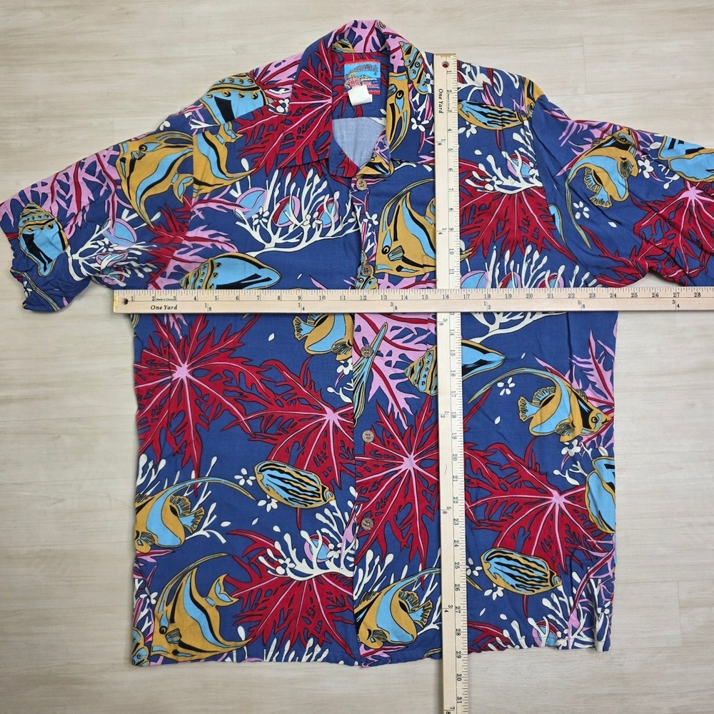 Reyn Spooner Joe Kealoha Mens Large Hawaiian Shirt Rayon Tropical Fish Blue Red - Picture 6 of 7